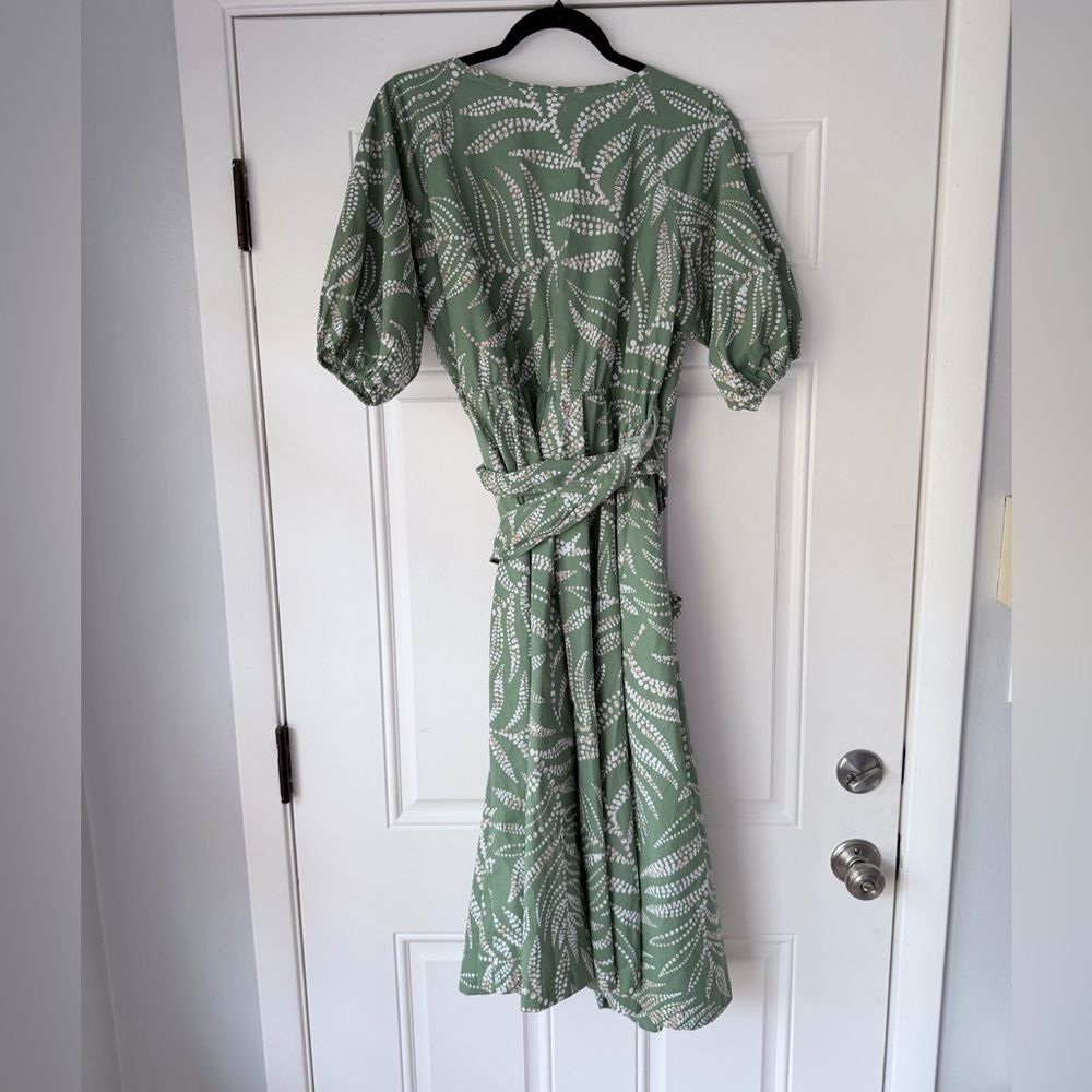 SUMMERSALT size L The Coastal Poplin Puff-Sleeve Wrap Midi Dress green‎ - Picture 3 of 5